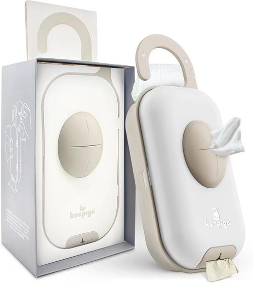 Keepigo| Baby Beige| Diaper Bag Wipe Dispenser | 3-in-1 Portable Diaper Caddy Organizer, Baby Wipe Holder with Disposable Bags | Baby Essentials for Newborns, Toddlers, Travel & Baby Shower Gifts