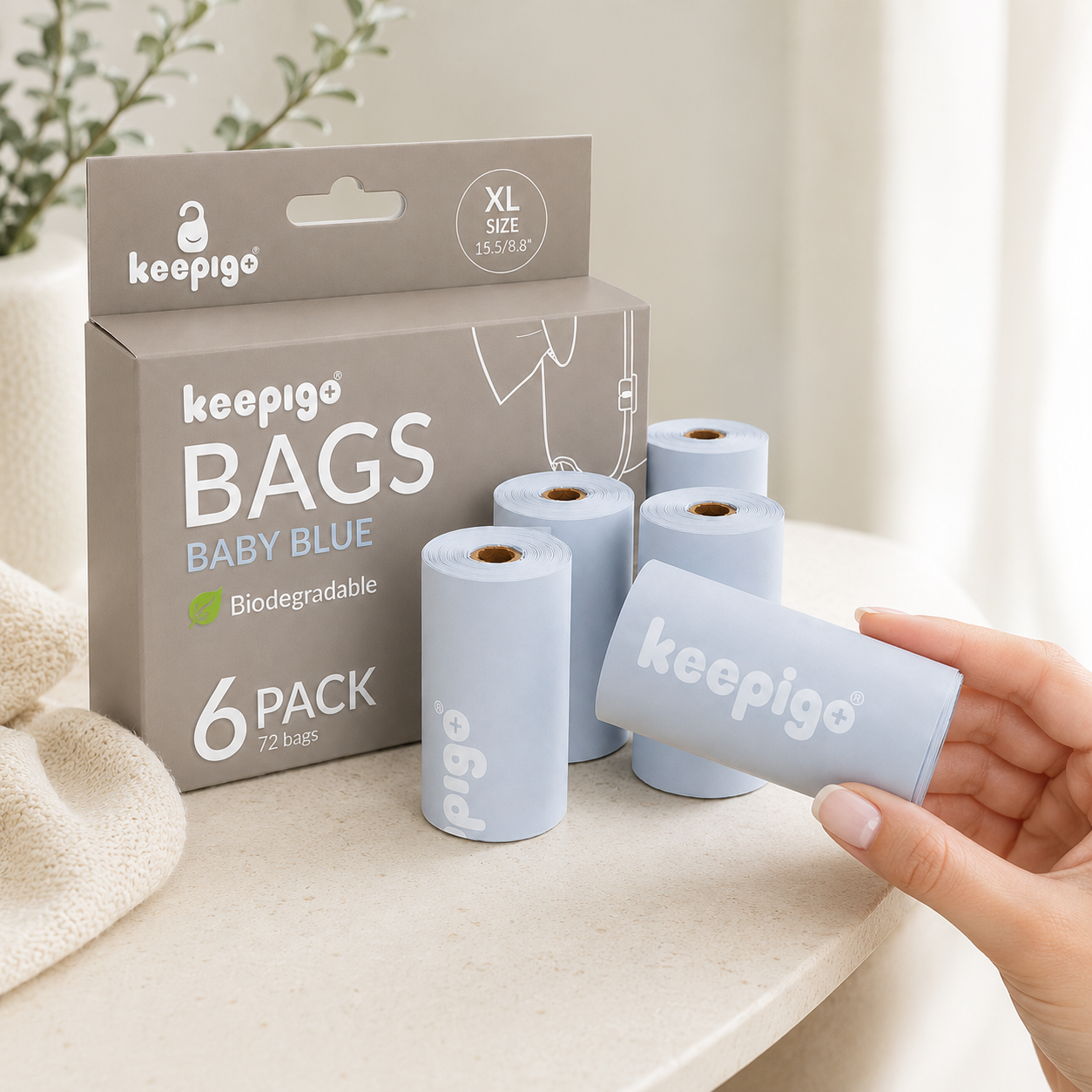 Compostable Disposable Diaper Bags Refills | 6 Rolls, 72 Leak-Proof, XL Biodegradable Baby Poop Bags | Eco-Friendly Diaper Trash Bags for Home, Travel, Pet Waste | Odor-Free