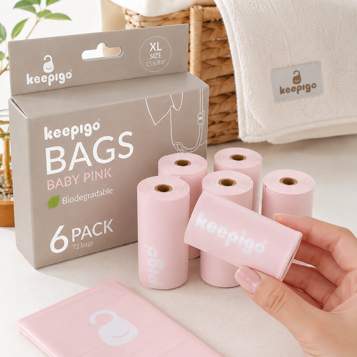 Compostable Disposable Diaper Bags Refills | 6 Rolls, 72 Leak-Proof, XL Biodegradable Baby Poop Bags | Eco-Friendly Diaper Trash Bags for Home, Travel, Pet Waste | Odor-Free