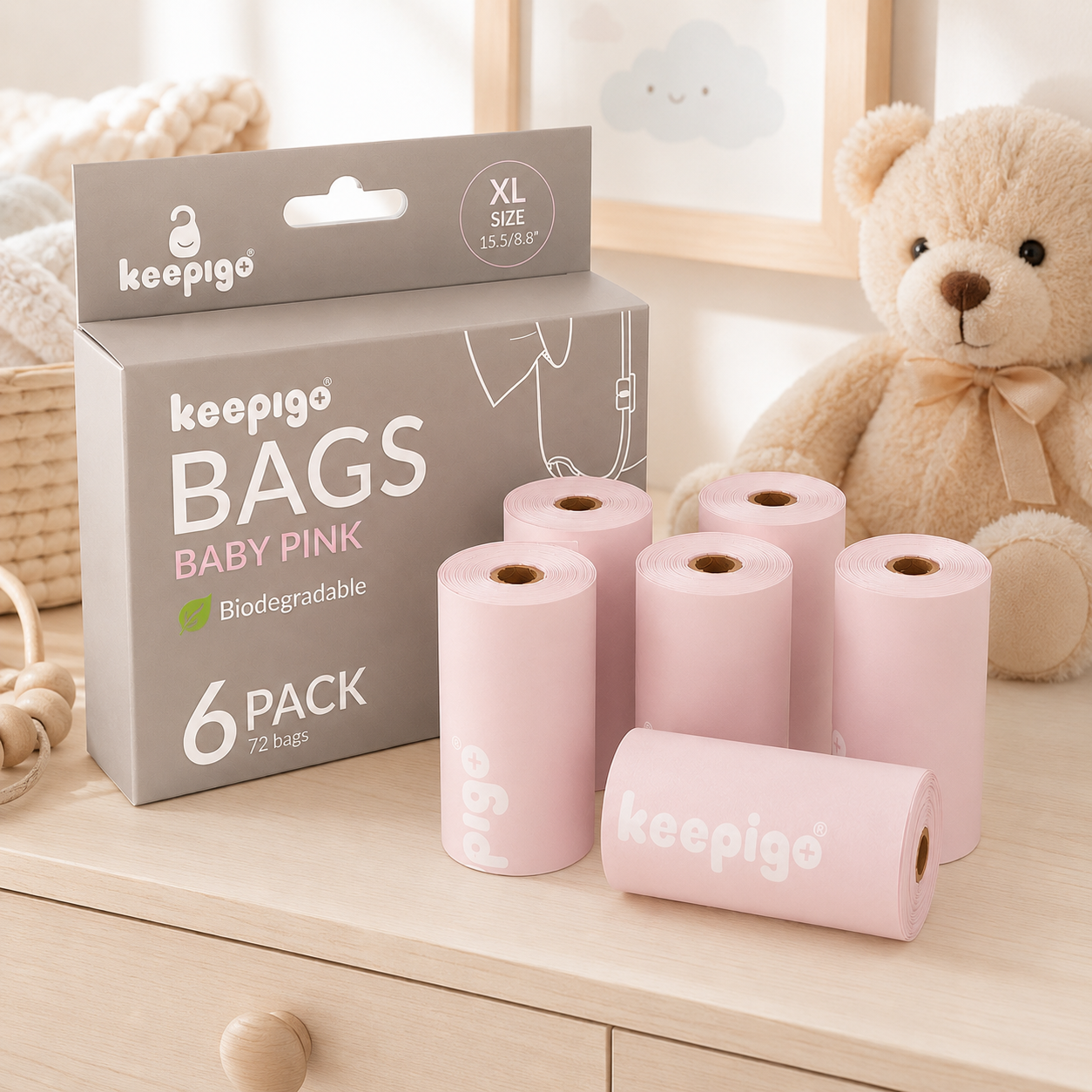 Compostable Disposable Diaper Bags Refills | 6 Rolls, 72 Leak-Proof, XL Biodegradable Baby Poop Bags | Eco-Friendly Diaper Trash Bags for Home, Travel, Pet Waste | Odor-Free